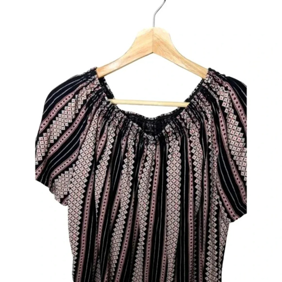LOFT Womens Boho Striped Scoop Neck/Off the Shoulder Smocked Striped Top Size M - Picture 2 of 12
